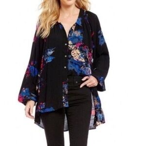 Free People Meadow Lark Floral Button Front Tunic Top